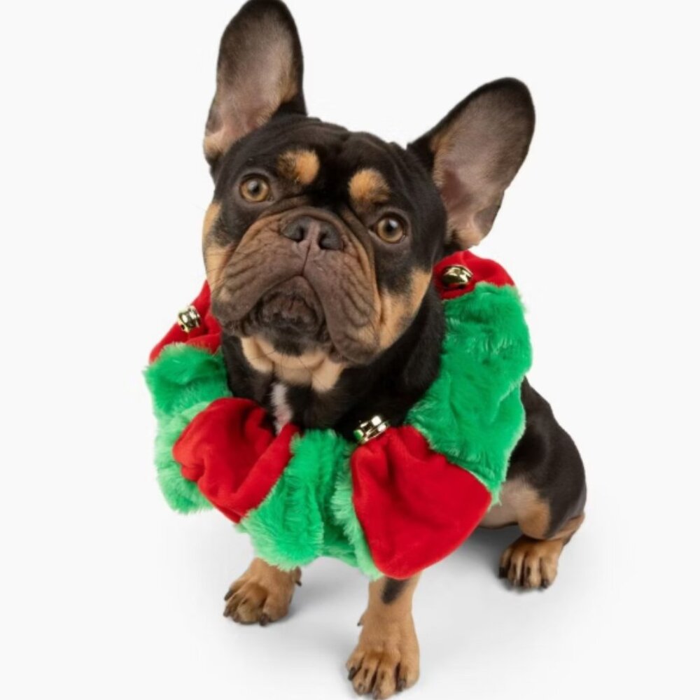 Midlee Red/Green Christmas Plush Bell Collar